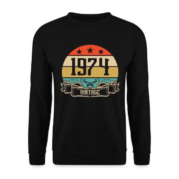 1974 Vintage Geburtstag Retro Classic - Unisex Pullover - Schwarz - Vorne - Alina (178cm) & Michal (187cm)