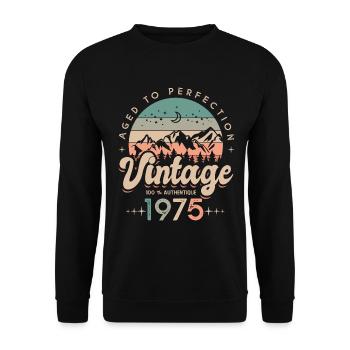 1975 Vintage Birthday Born in 1975 - Unisex Sweatshirt - black - Front - Alina (178cm) & Michal (187cm)
