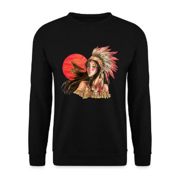 Indianerin Indigene Naitive American Wolf Sonne - Unisex Pullover - Schwarz - Vorne - Alina (178cm) & Michal (187cm)