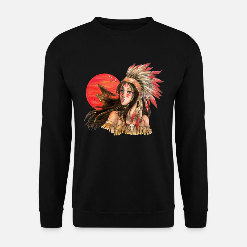 Indianerin Indigene Naitive American Wolf Sonne - Unisex Pullover - Schwarz