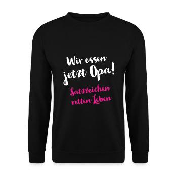 Wir essen jetzt Opa - Satzzeichen retten Leben - Unisex Pullover - Schwarz - Vorne - Alina (178cm) & Michal (187cm)