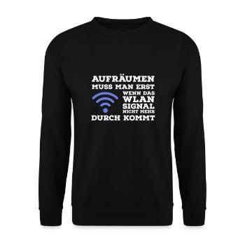 Aufräumen muss man erst wenn das WLAN Signal... - Unisex Pullover - Schwarz - Vorne - Alina (178cm) & Michal (187cm)