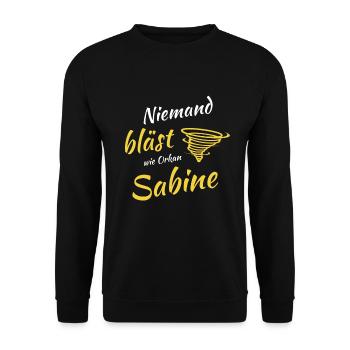 Niemand bläst wie Orkan Sabine - Unisex Pullover - Schwarz - Vorne - Alina (178cm) & Michal (187cm)