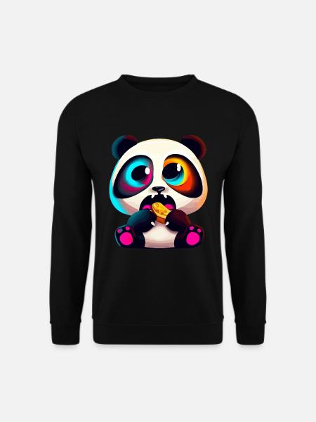 Mignon Panda mangeant Illustration - Sweat-shirt Unisexe - noir