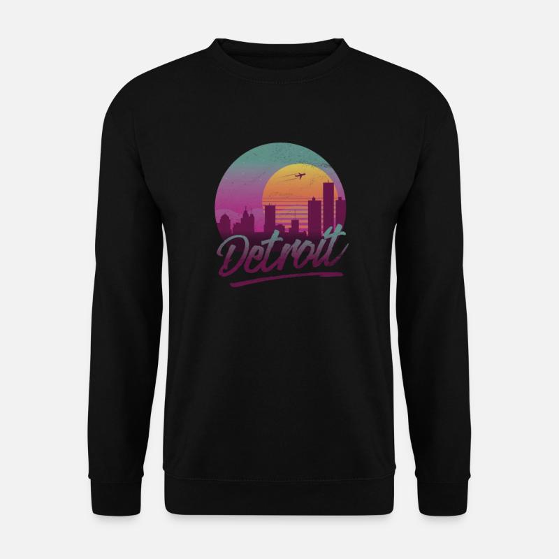Detroit Michigan Vintage 80s Style Skyline Sunset - Unisex Pullover - Schwarz