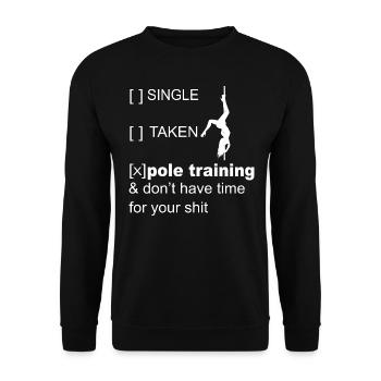 Pole Dance Shirt Single Taken Pole Dance Geschenk - Unisex Pullover - Schwarz - Vorne - Alina (178cm) & Michal (187cm)