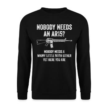 Nobody Needs an AR15 Assault Rifle Awareness Gift - Unisex Sweatshirt - black - Front - Alina (178cm) & Michal (187cm)