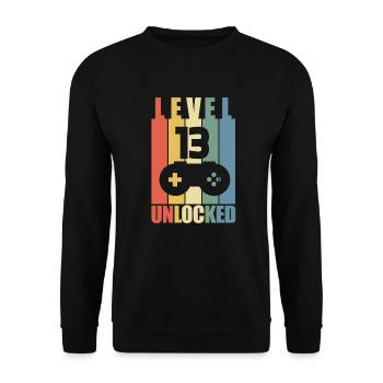 Level 13 13. Geburtstag Gaming Gamer Geschenk - Unisex Pullover - Schwarz - Vorne - Alina (178cm) & Michal (187cm)