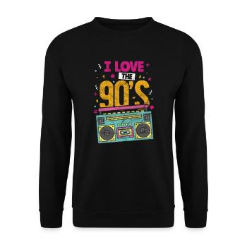 90er Jahre Neunziger 90s Kassette Retro Geschenk - Unisex Pullover - Schwarz - Vorne - Alina (178cm) & Michal (187cm)