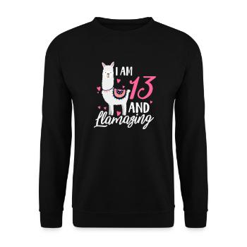 13. Geburtstag Lama - Unisex Pullover - Schwarz - Vorne - Alina (178cm) & Michal (187cm)
