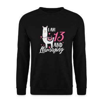 Cadeau d'anniversaire de 13 ans pour un lama de 13 ans - Sweat-shirt Unisexe - noir - Devant - Alina (178cm) & Michal (187cm)