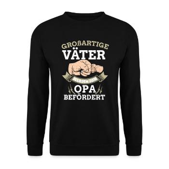 Zum Opa befördert - Werdender Opa Geschenk - Unisex Pullover - Schwarz - Vorne - Alina (178cm) & Michal (187cm)