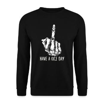 Mittelfinger Fuck You have a Nice Day - Unisex Pullover - Schwarz - Vorne - Alina (178cm) & Michal (187cm)