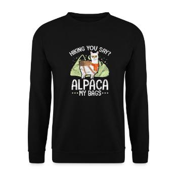 Hiking mountains hike hiker alpaca gift - Unisex Sweatshirt - black - Front - Alina (178cm) & Michal (187cm)