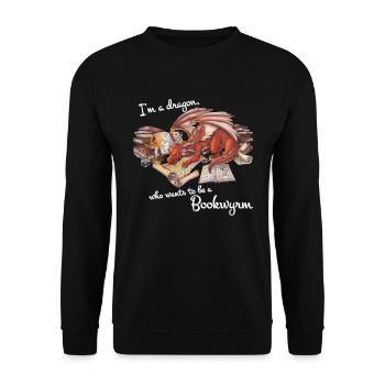 I'm a dragon, who wants to be a Bookwyrm T-Shirt - Unisex Pullover - Schwarz - Vorne - Alina (178cm) & Michal (187cm)