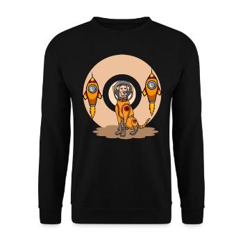 Comic Hunde Astronaut im Weltraum mit Raketen - Unisex Pullover - Schwarz - Vorne - Alina (178cm) & Michal (187cm)