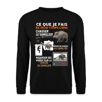 Chasse sanglier, gros gibier idée cadeau chasseur - Sweat-shirt Unisexe - noir - Devant - Alina (178cm) & Michal (187cm)