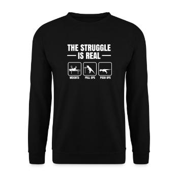 Dino Fitness - The struggle is real - Unisex Sweatshirt - black - Front - Alina (178cm) & Michal (187cm)