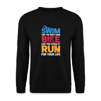 Triathlon Triathlet Sportler Geschenk - Unisex Pullover - Schwarz - Vorne - Alina (178cm) & Michal (187cm)