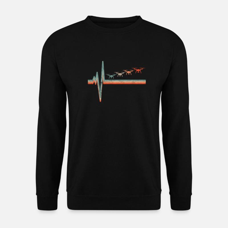 Drohne Herzschlag Drone Pilot Puls Geschenk - Unisex Pullover - Schwarz