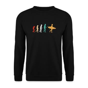 Surfen Evolution Surfer Surfergirl Geschenk - Unisex Pullover - Schwarz - Vorne - Alina (178cm) & Michal (187cm)