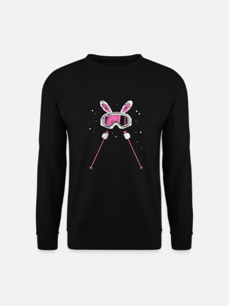 Ski Hase Skifahren Schnee Winter Berg Geschenk - Unisex Pullover - Schwarz