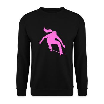 Skateboard Skater Girl - Unisex Pullover - Schwarz - Vorne - Alina (178cm) & Michal (187cm)