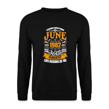Juni 1982 40. Geburtstag 40 Jahre Geschenk - Unisex Pullover - Schwarz - Vorne - Alina (178cm) & Michal (187cm)