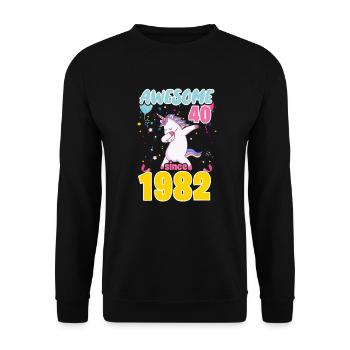 40. Geburtstag Einhorn 1982 40 Jahre Geschenk - Unisex Pullover - Schwarz - Vorne - Alina (178cm) & Michal (187cm)