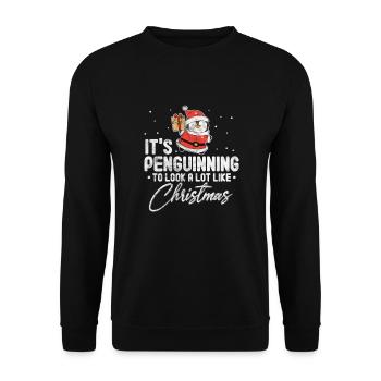 Pinguin Weihnachten - Unisex Pullover - Schwarz - Vorne - Alina (178cm) & Michal (187cm)
