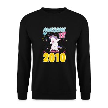 12. Geburtstag Einhorn - Unisex Pullover - Schwarz - Vorne - Alina (178cm) & Michal (187cm)