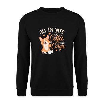 Corgi Kaffee - Unisex Pullover - Schwarz - Vorne - Alina (178cm) & Michal (187cm)