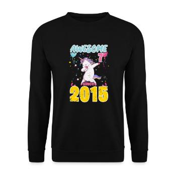 7. Geburtstag Einhorn - Unisex Pullover - Schwarz - Vorne - Alina (178cm) & Michal (187cm)