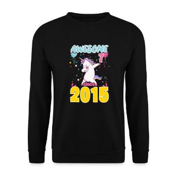 7. Geburtstag Einhorn 7 Jahre Geschenk - Unisex Pullover - Schwarz - Vorne - Alina (178cm) & Michal (187cm)