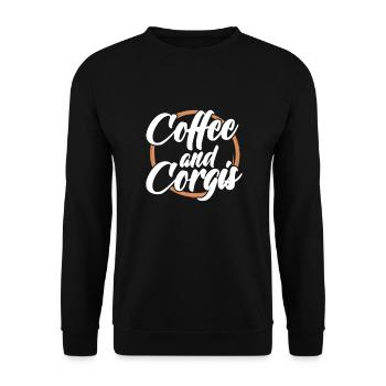 Corgi Kaffee - Unisex Pullover - Schwarz - Vorne - Alina (178cm) & Michal (187cm)