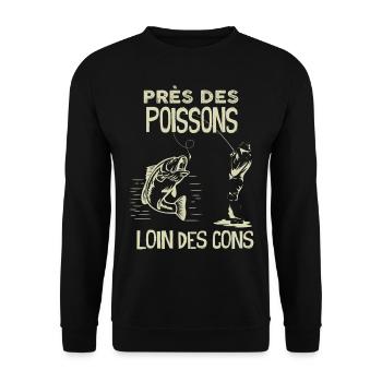 Près de Poissons Loin Des Cons Pêcheur Humour - Sweat-shirt Unisexe - noir - Devant - Alina (178cm) & Michal (187cm)