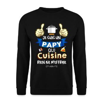 Papy à la Cuisine C'est de La balle - Sweat-shirt Unisexe - noir - Devant - Alina (178cm) & Michal (187cm)