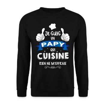 Papy qui cuisine Cadeau Humour Papi Cuisinier - Sweat-shirt Unisexe - noir - Devant - Alina (178cm) & Michal (187cm)