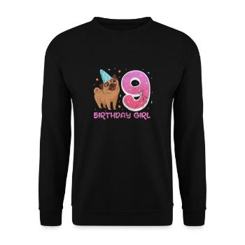 Pug 9th birthday - Unisex Sweatshirt - black - Front - Alina (178cm) & Michal (187cm)
