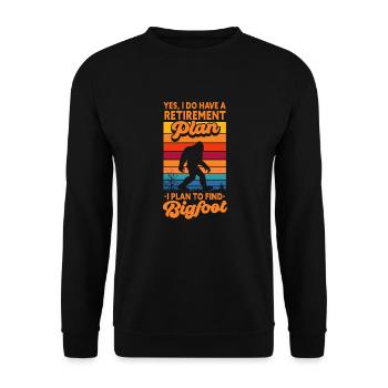 Ruhestand Bigfoot Rente Rentner Rentnerin Geschenk - Unisex Pullover - Schwarz - Vorne - Alina (178cm) & Michal (187cm)