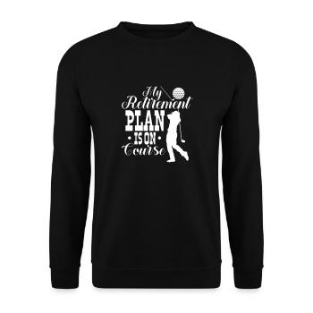 Ruhestand Golf Rente Rentner Rentnerin Geschenk - Unisex Pullover - Schwarz - Vorne - Alina (178cm) & Michal (187cm)