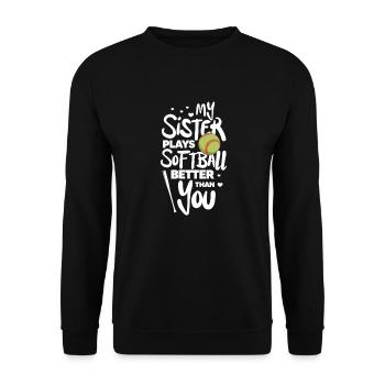 Softball Schwester Baseball Bruder Sport Geschenk - Unisex Pullover - Schwarz - Vorne - Alina (178cm) & Michal (187cm)