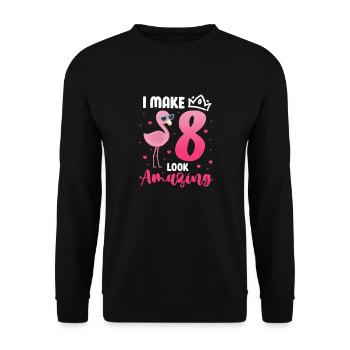8ème anniversaire Flamingo 8 ans cadeau - Sweat-shirt Unisexe - noir - Devant - Alina (178cm) & Michal (187cm)