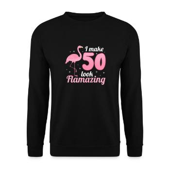 50e anniversaire Flamingo cadeau 50 ans - Sweat-shirt Unisexe - noir - Devant - Alina (178cm) & Michal (187cm)