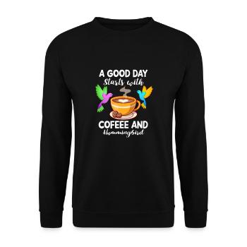 Kaffee Kolibri Koffein Espresso Barista Geschenk - Unisex Pullover - Schwarz - Vorne - Alina (178cm) & Michal (187cm)