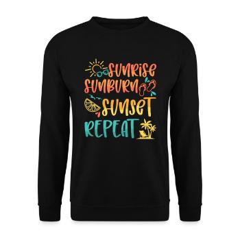 Sunrise Sunburn Sunset Repeat, Summer Beach Vacay - Unisex Sweatshirt - black - Front - Alina (178cm) & Michal (187cm)