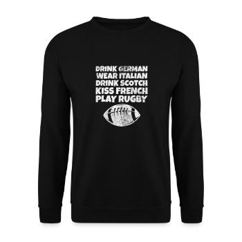 Rugby Verein Rugbyteam Football Sport Geschenk - Unisex Pullover - Schwarz - Vorne - Alina (178cm) & Michal (187cm)