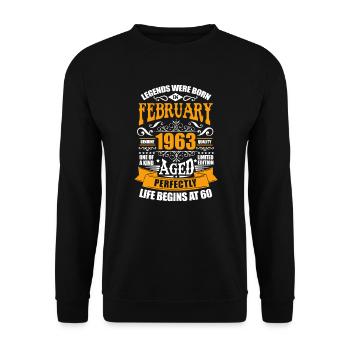 Février 1963 60e anniversaire 60 ans Cadeau - Sweat-shirt Unisexe - noir - Devant - Alina (178cm) & Michal (187cm)