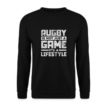 Rugby Verein Rugbyteam Football Sport Geschenk - Unisex Pullover - Schwarz - Vorne - Alina (178cm) & Michal (187cm)