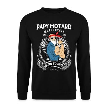 Papy Motard Barbu Vintage Et Drôle - Sweat-shirt Unisexe - noir - Devant - Alina (178cm) & Michal (187cm)